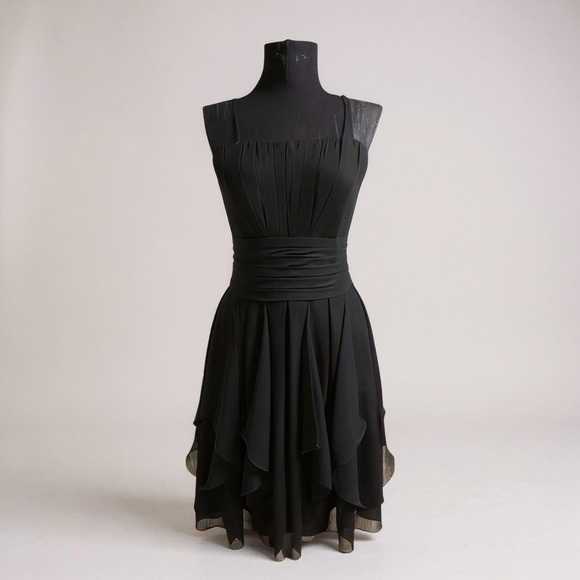 David’s Bridal Black Midi Chiffon Dress Bridesmaid Wedding Prom - Picture 2 of 15